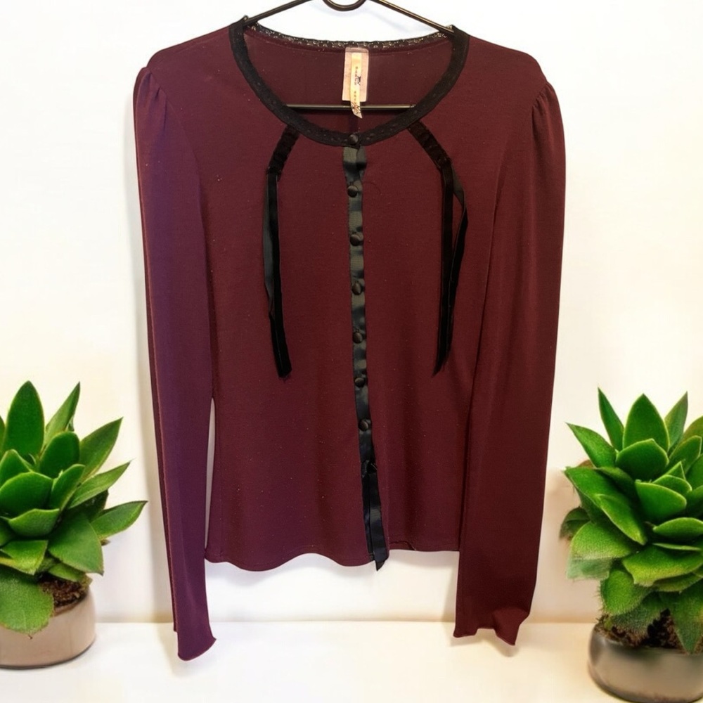 Black Orchid Vintage Hot Topic Maroon Long Sleeve Tie Front Blouse size M